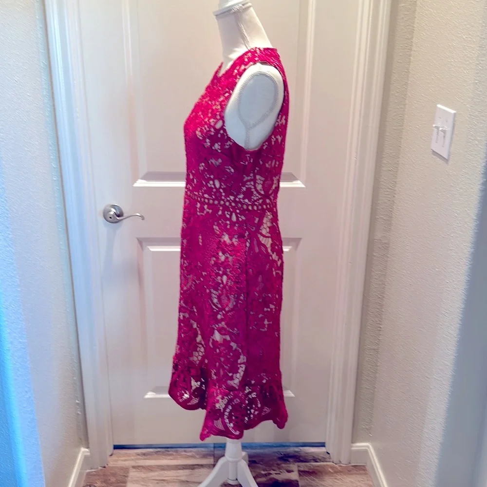 Women's Sleeveless Lace Floral -Cocktail. Knee Length for Party. Pink.Size L. - Picture 4 of 16